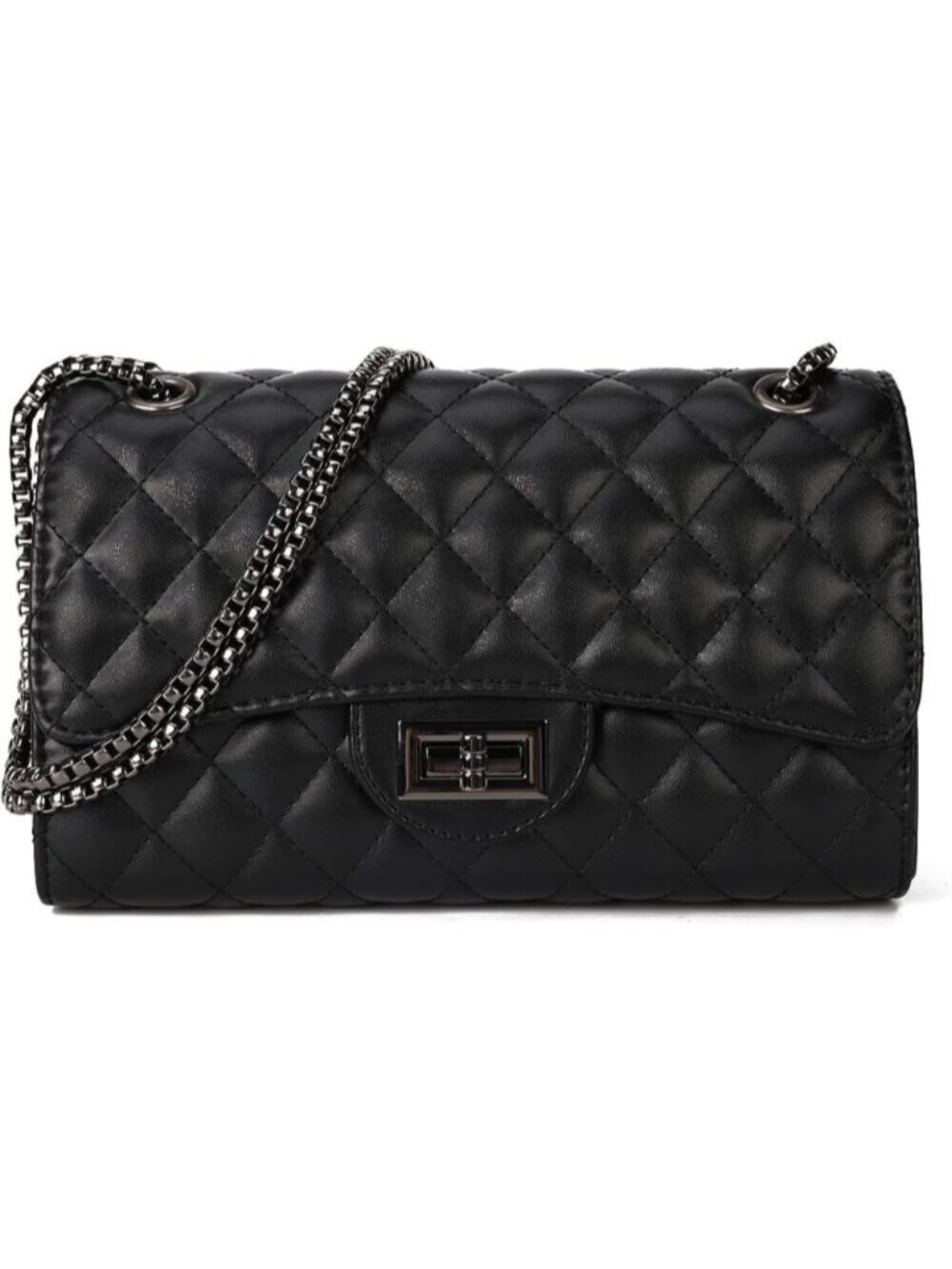 〽️Women's Black Quilted Crossbody Structured Purse Shoulder Bags Chain Strap